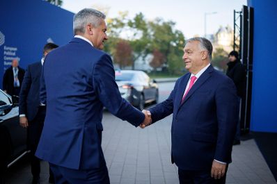 Am 7. November 2024 reiste Bundeskanzler Karl Nehammer (l.) anl&auml;sslich eines Arbeitsbesuches nach Budapest. Im Bild mit dem Ministerpr&auml;sidenten von Ungarn Viktor Orban (r.).